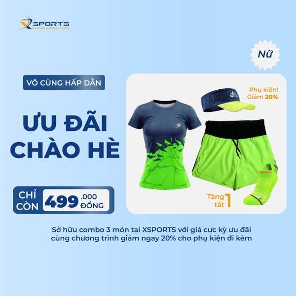 COMBO XSPOSTS 6: ÁO T SHIRT XANH NEON + QUẦN LIỀN ĐAI XANH NEON (TẶNG TẤT CHẠY BỘ)