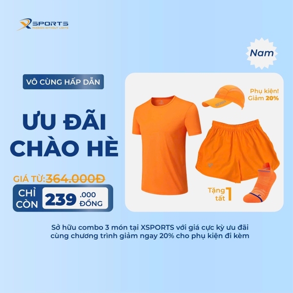 COMBO XSPOSTS 9: ÁO T SHIRT CAM + QUẦN MỘT LỚP CAM (TẶNG TẤT CHẠY BỘ)