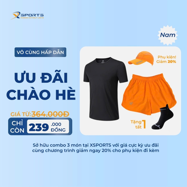 COMBO XSPOSTS 12: ÁO T SHIRT ĐEN + QUẦN MỘT LỚP CAM (TẶNG TẤT CHẠY BỘ)