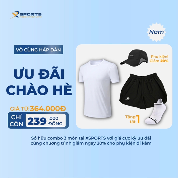 COMBO XSPOSTS 16: ÁO T SHIRT TRẮNG + QUẦN MỘT LỚP ĐEN (TẶNG TẤT CHẠY BỘ)
