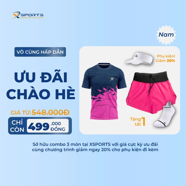 COMBO XSPOSTS 2: ÁO T SHIRT HỒNG + QUẦN LIỀN ĐAI HỒNG (TẶNG TẤT CHẠY BỘ)