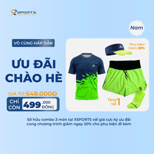 COMBO XSPOSTS 6: ÁO T SHIRT XANH NEON + QUẦN LIỀN ĐAI XANH NEON (TẶNG TẤT CHẠY BỘ)