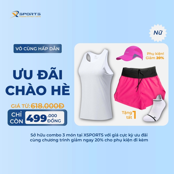 COMBO XSPOSTS 26: ÁO SINGLET TRẮNG + QUẦN LIỀN ĐAI HỒNG (TẶNG TẤT CHẠY BỘ)