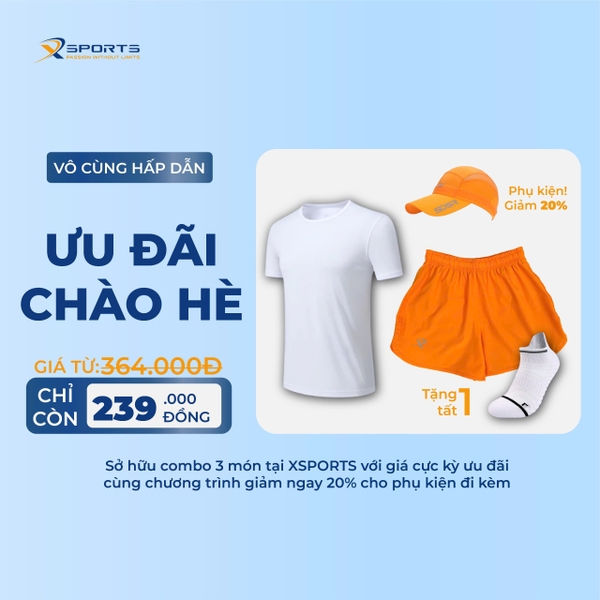 COMBO XSPOSTS 17: ÁO T SHIRT TRẮNG + QUẦN MỘT LỚP CAM (TẶNG TẤT CHẠY BỘ)