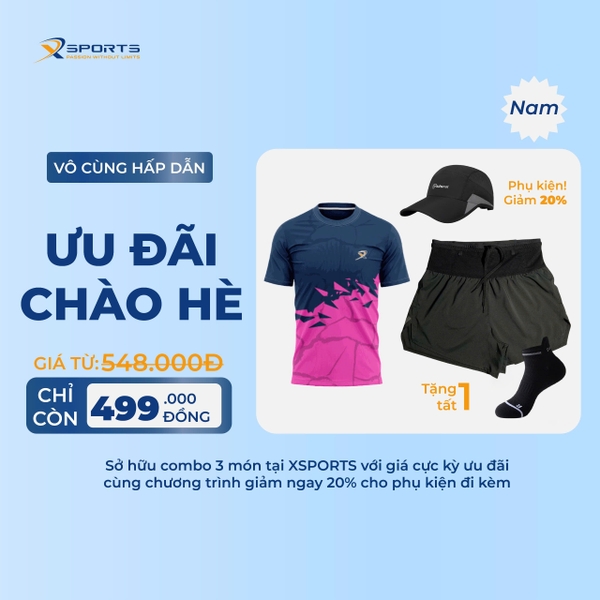 COMBO XSPOSTS 4: ÁO T SHIRT HỒNG + QUẦN LIỀN ĐAI ĐEN (TẶNG TẤT CHẠY BỘ)