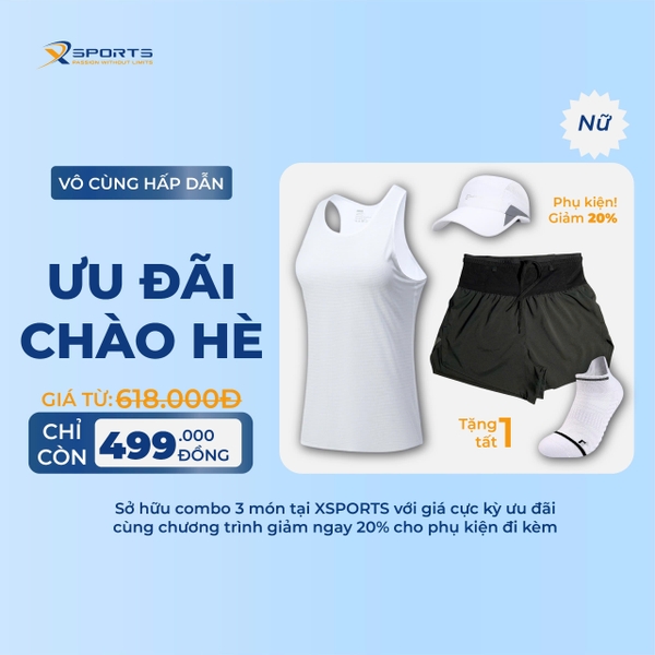 COMBO XSPOSTS 27: ÁO SINGLET TRẮNG + QUẦN LIỀN ĐAI ĐEN (TẶNG TẤT CHẠY BỘ)