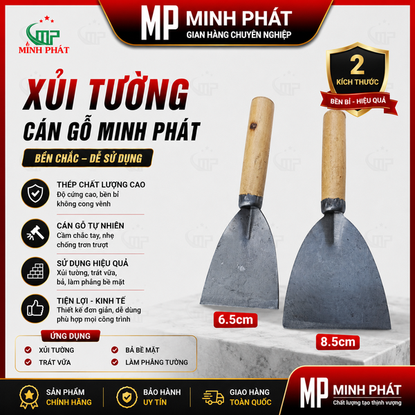 Xủi Tường Cán Gỗ  Minh Phát, Cây Xủi Tường Cũ 6.5cm 8.5cm