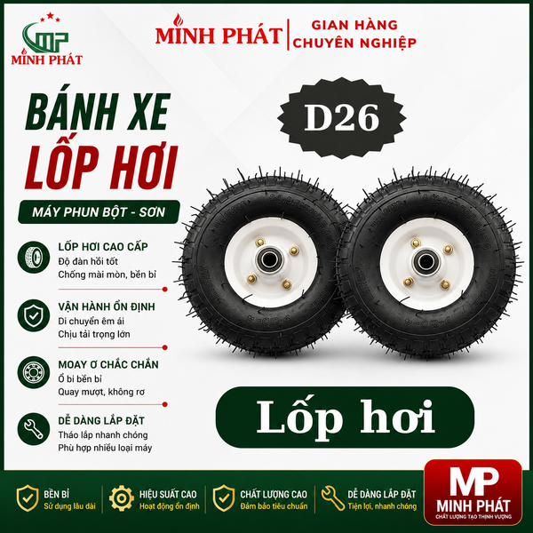 combo 2 bánh xe lốp hơi máy phun bột Minh Phát