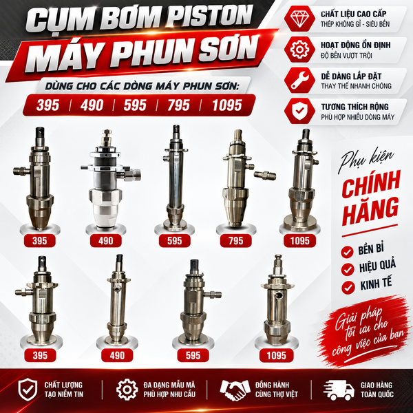 Cụm Bơm Piston Máy Phun Sơn Minh Phát 395 490 595 795 1095