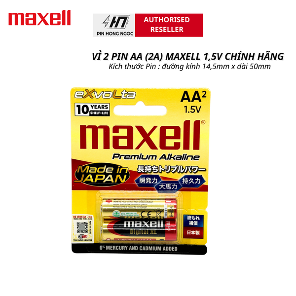Pin AA Maxell Exvolta 1,5V vỉ 2 sản xuất tại Nhật Bản