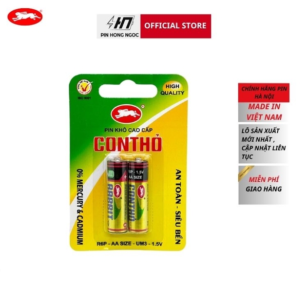 Hộp 20 viên Pin Con Thỏ AA 1,5V R6P nhãn nhôm vàng vỉ giấy 2