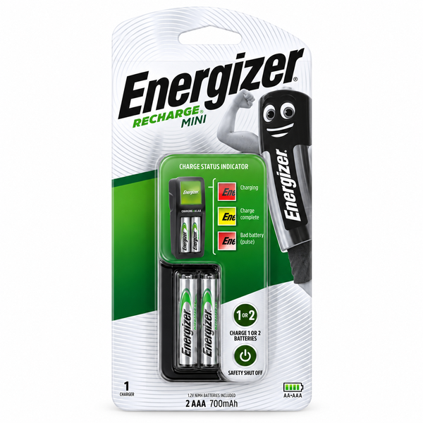Bộ Sạc Pin Energizer CH2PC4 Mini Kèm 2 Pin AAA 700mAh Chính Hãng