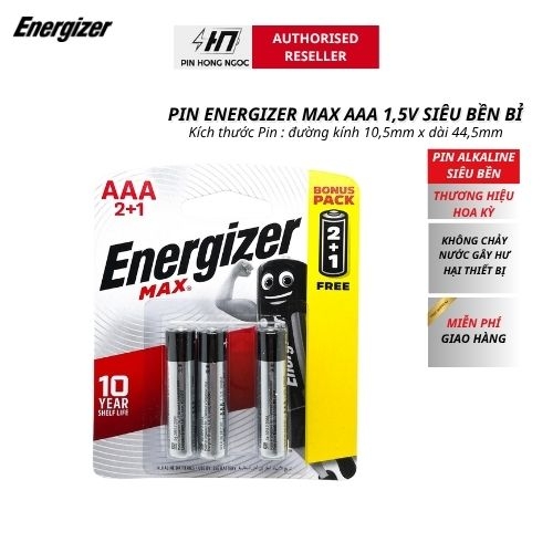Vỉ 12 viên pin đũa AAA 1.5V Energizer Max E92 BP8 4 hàng chính hãng