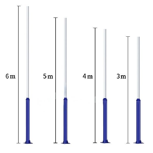 Trụ đèn năng lượng mặt trời SL-TD01 bốn chiều cao 6m, 5m, 4m, 3m, thân trắng chân xanh