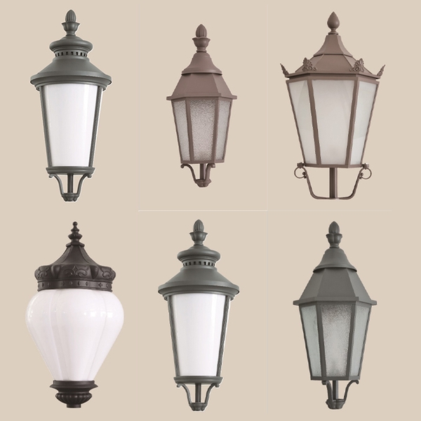 Các mẫu đầu đèn đẹp: 6 kiểu đầu đèn cổ điển màu xám, nâu với chụp kính mờ và chụp trắng sữa