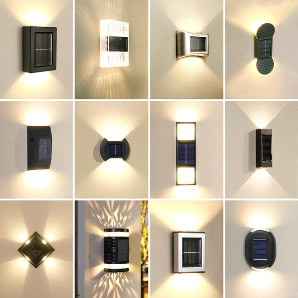 Đèn tường hiện đại Shine Light – 12 mẫu đèn gắn tường có tấm pin mặt trời, hắt sáng vàng ấm lên và xuống