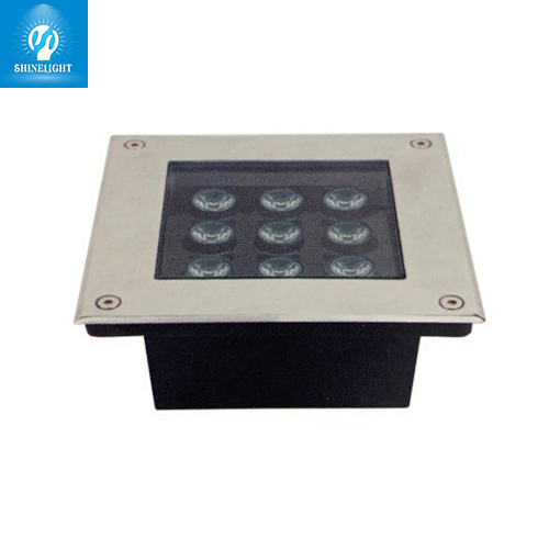 Đèn Led âm sàn SLADV09 mặt vuông inox với 9 mắt LED, nền trắng