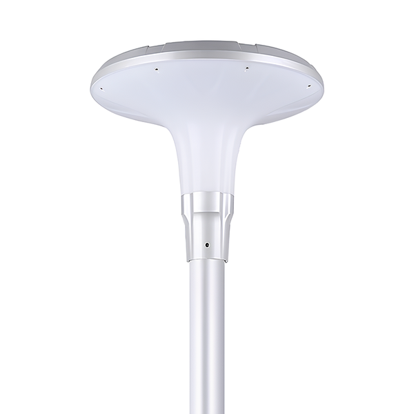 Đèn cột sân vườn năng lượng mặt trời SLGL4001 chao tròn trắng trên thân cột bạc