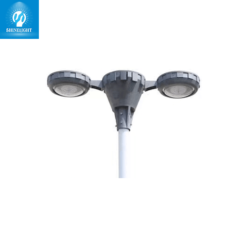 Đèn nấm sân vườn năng lượng mặt trời SLGL4009-two heads với 2 chóa tròn hai bên đầu cột, nền trắng
