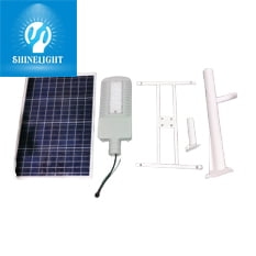 Đèn đường năng lượng mặt trời SLST02-60W trọn bộ gồm tấm pin, đầu đèn xám, cần và ống lắp cột màu trắng