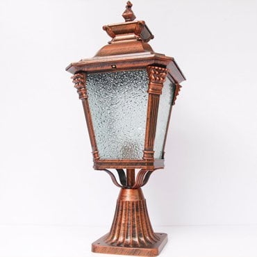 Đèn trụ cổng cao cấp ROL152 dáng lồng đèn vuông màu đồng đỏ, kính mờ vân nổi, nền trắng