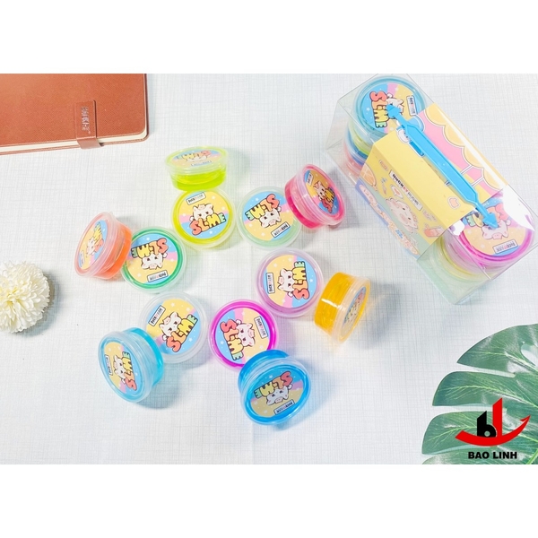 Slime sắc màu DUCKEY. Bộ sản phẩm Slime XJY-9939 12 màu - Hộp đựng mika trắng bắt mắt.
