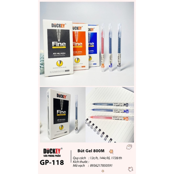 Bút mực gel DUCKEY GP-118 ngòi thép 0.5mm. Mực gel liền thân - Dung tích mực lơn - Viết tới 800m - Ngòi thép siêu trơn