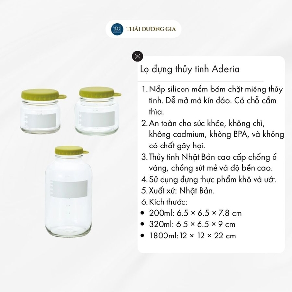 Lọ, hũ thủy tinh 200ml, 320ml, 900ml, 1800ml  eCap nắp silicon dễ mở màu xanh rêu Nhật Bản Aderia