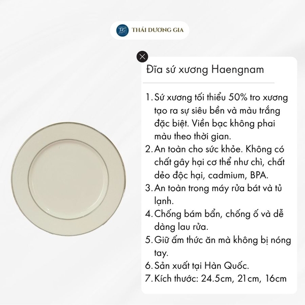 Đĩa nhỏ trắng sứ tro xương viền bạc Hàn Quốc Haengnam