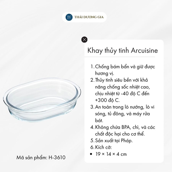Khay thủy tinh vi sóng, lò nướng bầu dục bé 19 x 14 x 4cm sản xuất tại Pháp Arcuisine H-3610