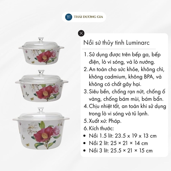 Nồi sứ thủy tinh Luminarc - Hoa Trà Đỏ