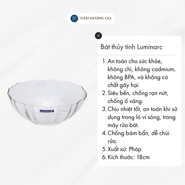 Bát, tô thủy tinh 18cm Thủy Tinh Luminarc-Arcade-531