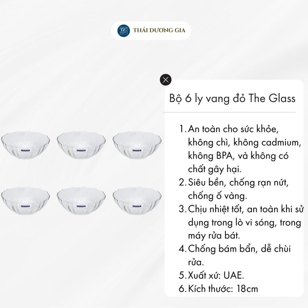 Bộ 6 bát, tô thủy tinh 18cm Thủy Tinh Luminarc-Arcade-531