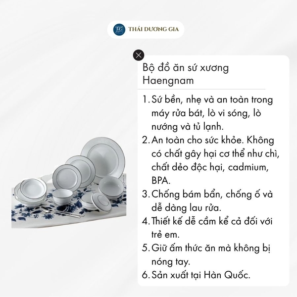 Bộ đồ ăn Silver White 2 viền bạc - 25 chi tiết sứ xương Hàn Quốc Haengnam 57951