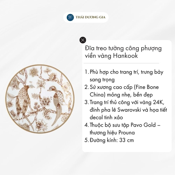 Hankook: Đĩa treo tường công phượng viền vàng 30cm. Mã hàng 736325