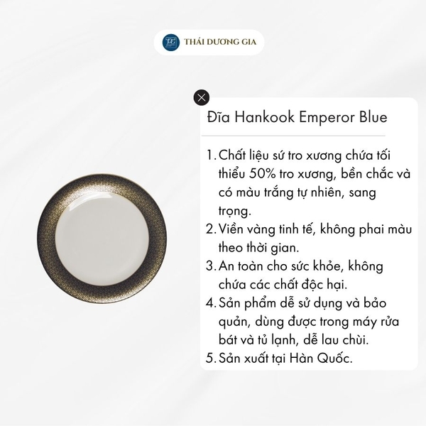Hankook: Emperor Blue đĩa 21,5cm. Mã hàng 550105