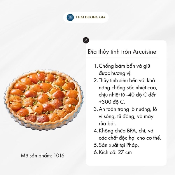 Đĩa thủy tinh vi sóng, lò nướng tròn to 27cm Pháp Arcuisine