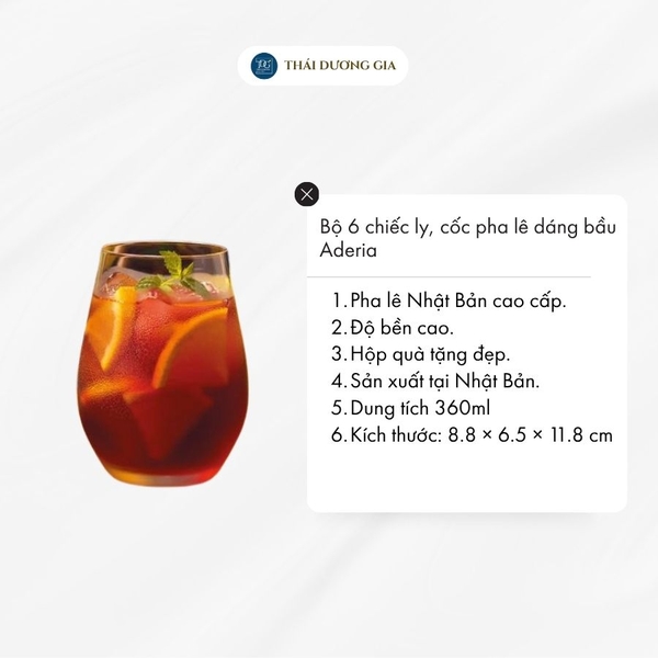 Bộ ly, cốc pha lê 6 chiếc dáng bầu IPT 360ml Nhật Bản Aderia 8582