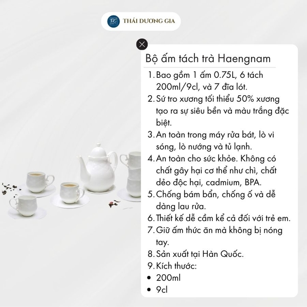 Bộ ấm tách trà Phượng Hoàng sứ tro xương Hàn Quốc Haengnam