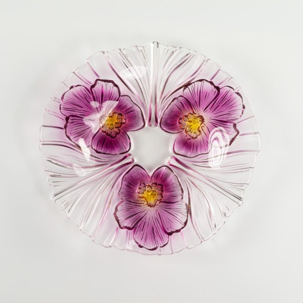 Đĩa thủy tinh màu tím 24cm thả hoa, đựng hoa quả Walther-Glas: Miranda Violet Yellow-1400027