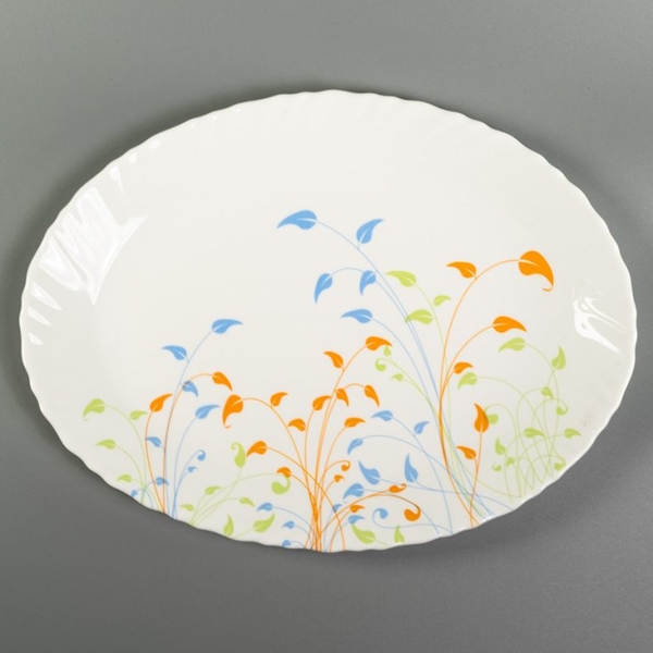 Đĩa bầu dục to 32cm Rak Glass – Fresh Leaves-1101