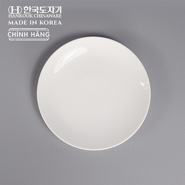 Đĩa tròn 21cm trắng sứ tro xương Hàn Quốc Hankook CDB-0001