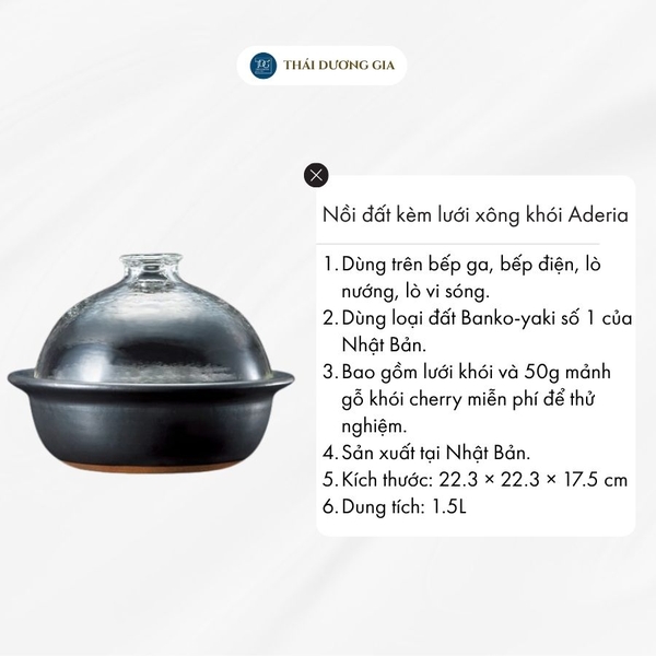 Nồi đất kèm lưới xông khói 1,5 lít Nhật Bản Aderia F-71715
