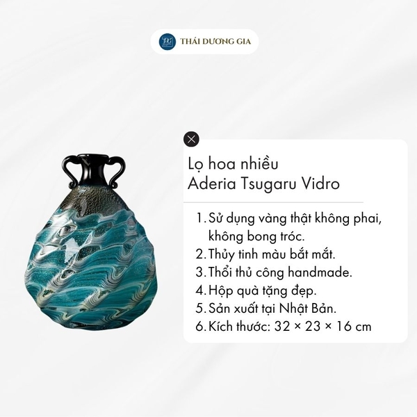 Lọ hoa xanh gợn sóng 30cm B Nhật Bản Aderia Aderia Tsugaru Vidro F-79643