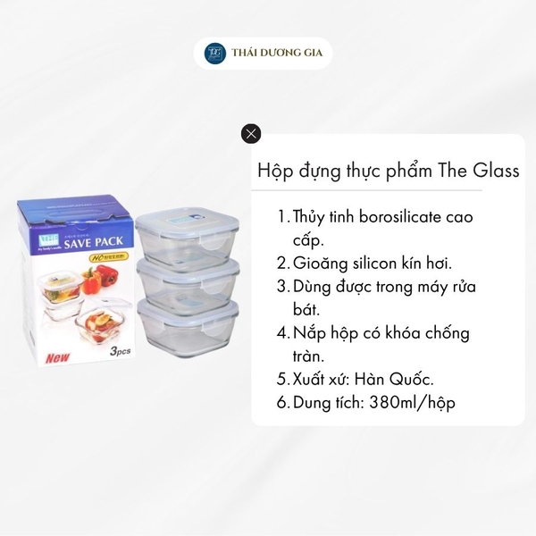 Bộ hộp đựng thực phẩm vuông 3 chiếc Hàn Quốc The Glass-GP460AA