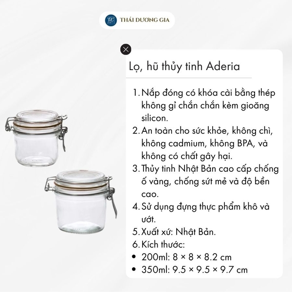 Lọ, hũ thủy tinh 200ml, 350ml có khóa kẹp bằng thép không gỉ sản xuất tại Pháp Le Parfait Aderia