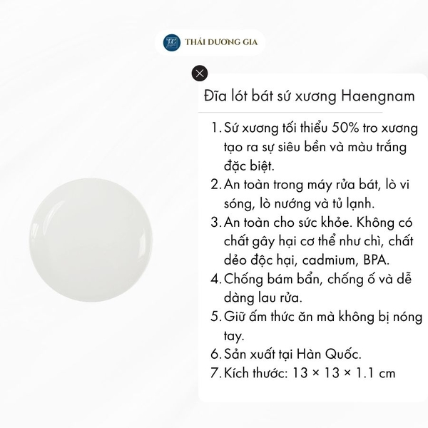 Đĩa trắng tròn to 27cm sứ xương Hàn Quốc Haengnam HB-2103