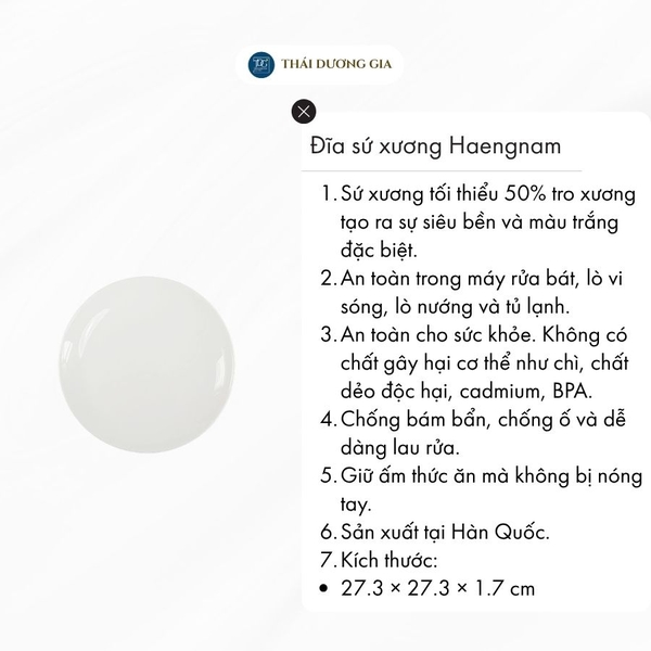 Đĩa lót bát nhỏ 13cm sứ xương Hàn Quốc Haengnam HB-2108