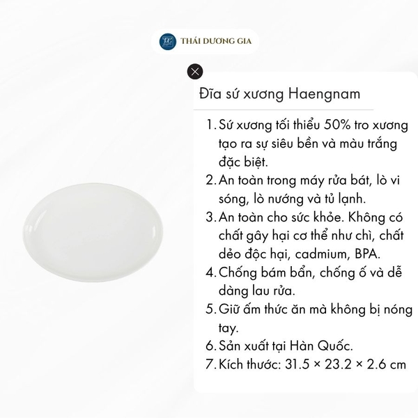 Đĩa bầu dục to 31,5cm sứ xương Hàn Quốc Haengnam HB-2114