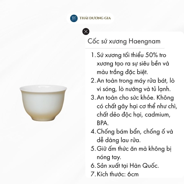 Cốc trà, cà phê cao 8,6cm sứ xương Hàn Quốc Haengnam HB-2160